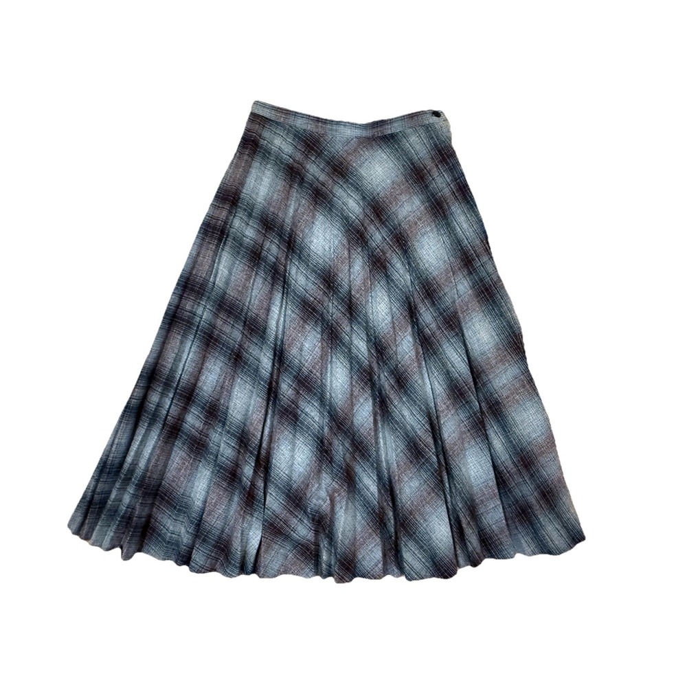 Vintage Casual Corner 80s Plaid Midi Skirt Gray Blue Red Wool Blend Sz 9/10